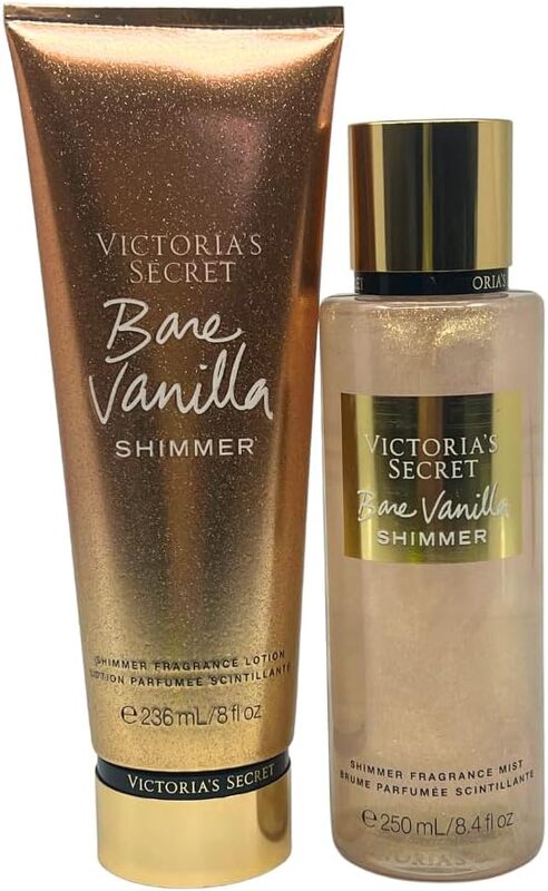 Victoria'S Secret 2-Piece Bare Vanilla Shimmer Gift Set for Women, 236ml Fragrance Body Mist, 250ml Lotion