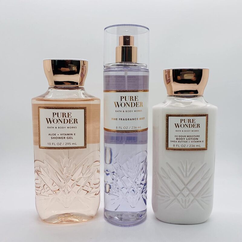 Bath & Body Works 3-Piece Pure Wonder Trio Gift Set for Women, 236ml Fine Fragrance Mist, 295ml Shower Gel, 236ml Super Smooth Body Lotion