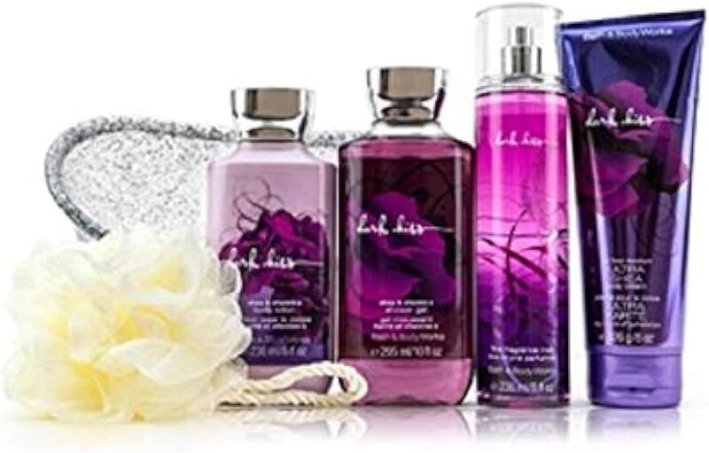 Bath & Body Works 5-Piece Dark Kiss Set for Women, Fragrance Mist, Bubble Sponge, Body Lotion, Body Cream, Shower Gel