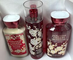 Bath & Body Works Japanese Cherry Blossom 10oz Shower Gel & 8oz Fragrance Body Mist & 8oz Body Lotion Set