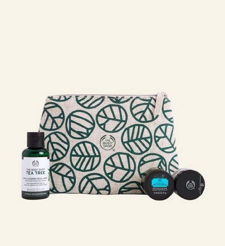 The Body Shop Vitamin E Cream Tea Tree Wash Mask Zip Bag Mini Set for Travel Gym, Set