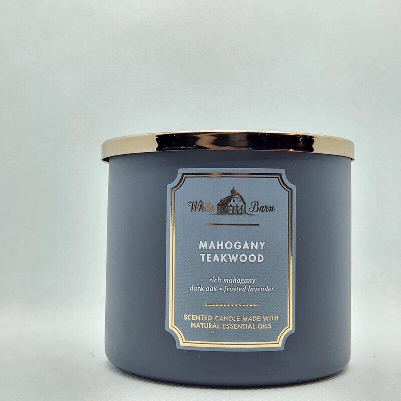 

Bath & Body Works White Barn Mahogany Teakwood 3-Wick Scented Candle, 14.5oz, Blue