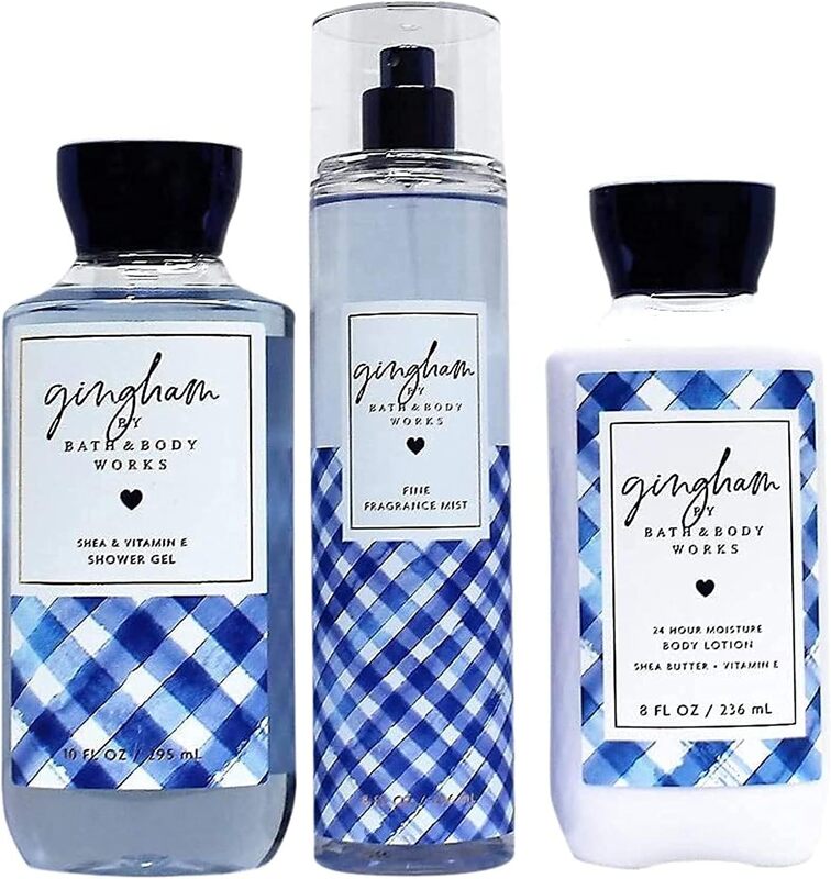 

Bath & Body Works 3-Piece Gingham The Daily Trio Set for Women, 295ml Shower Gel, 236ml Mist, 236ml Body Lotion