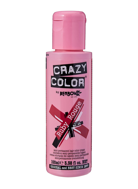 Crazy Color Semi-Permanent Hair Colour Cream, 100ml, Ruby Rouge 66