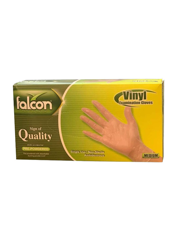Falcon Vinyl Examination Medium Gloves, 100 Pieces