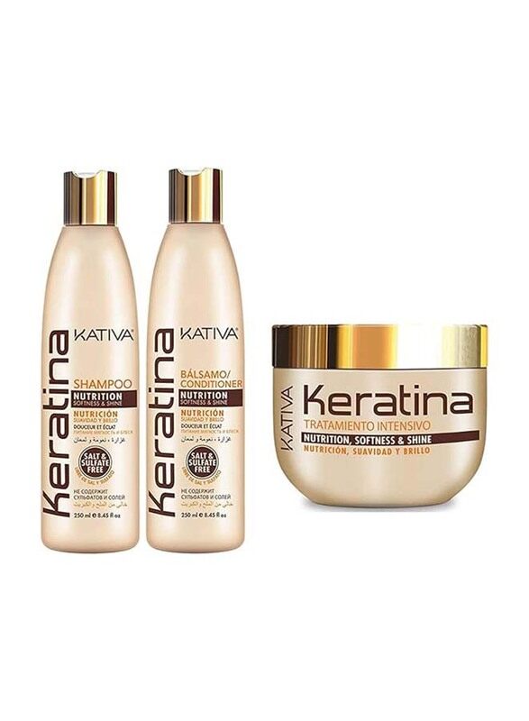 

Kativa Keratin Shampoo with Balsame Conditioner and Intensive Treatment Kit, 3 Pieces