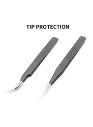 SpaLife Japan Professional Tweezers for Eyelash Extension Straight and Curved Pointed Tweezers, 2 Pieces, Black