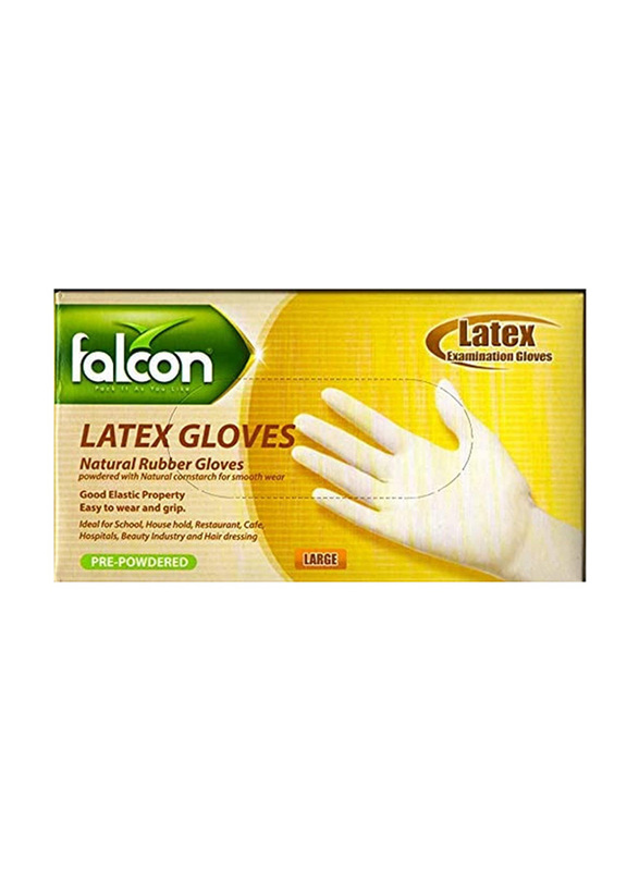 Falcon Natural Rubber Latex Examination Large Gloves, 100 Pieces
