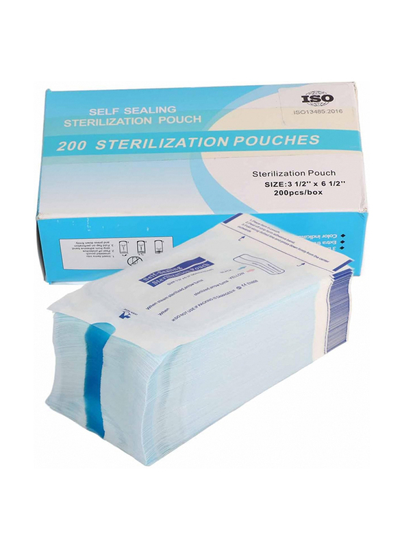 200-Piece Self-Sealing Oral Sterilization Bag, White Blue