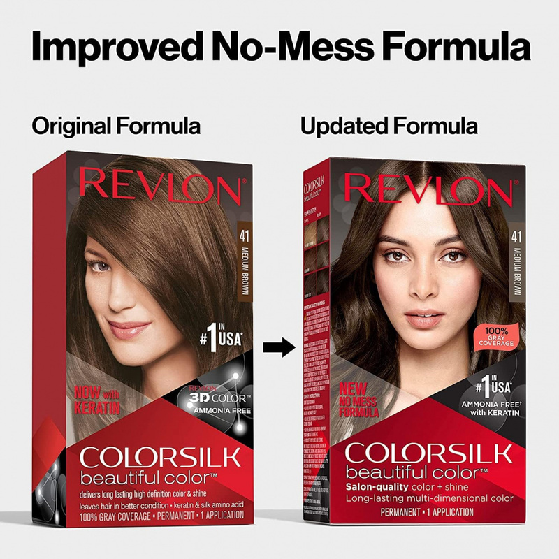 Revlon Coloursilk Hair Colour, Pack of 2, 41 Medium Brown