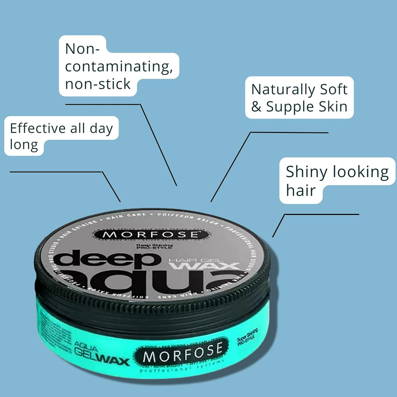 Morfose Deep Aqua Hair Gel Wax with Firm Shine Hold, Frizzy Hair Control & Braids & Curls, 170ml