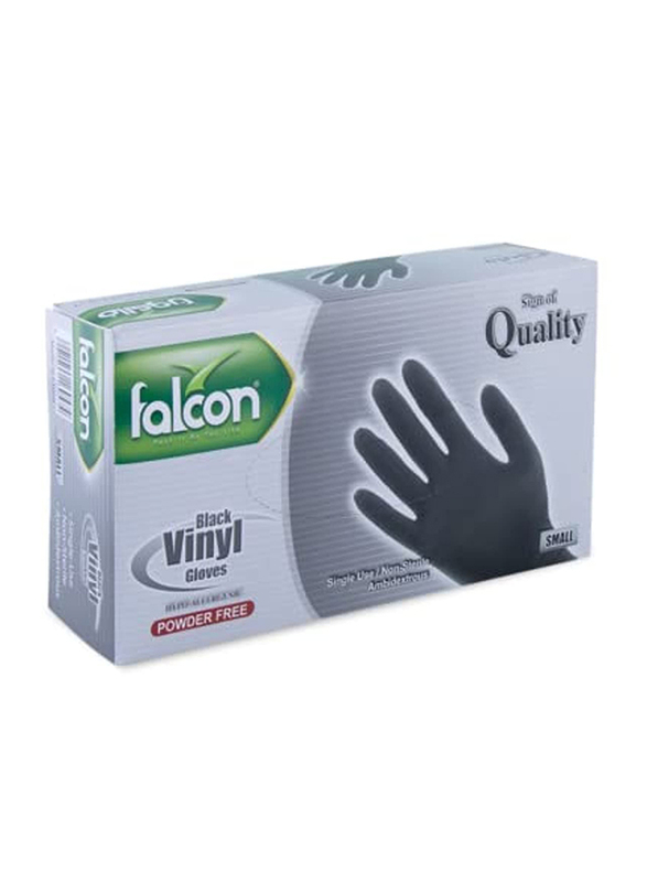 Falcon Powder Free Black Vinyl Gloves, 100-Piece x Small