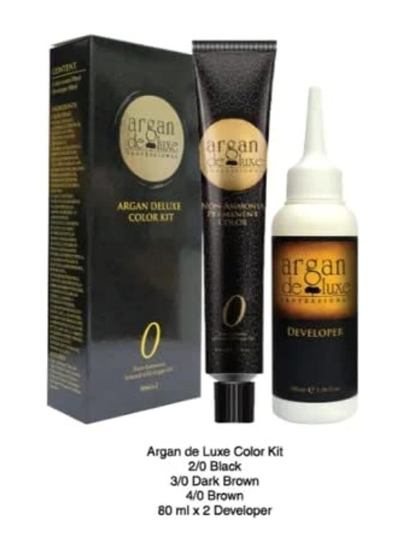 Argan De Luxe Ammonia Free Hair Permanent Colour Kit, 2 x 80ml, 4 Brown