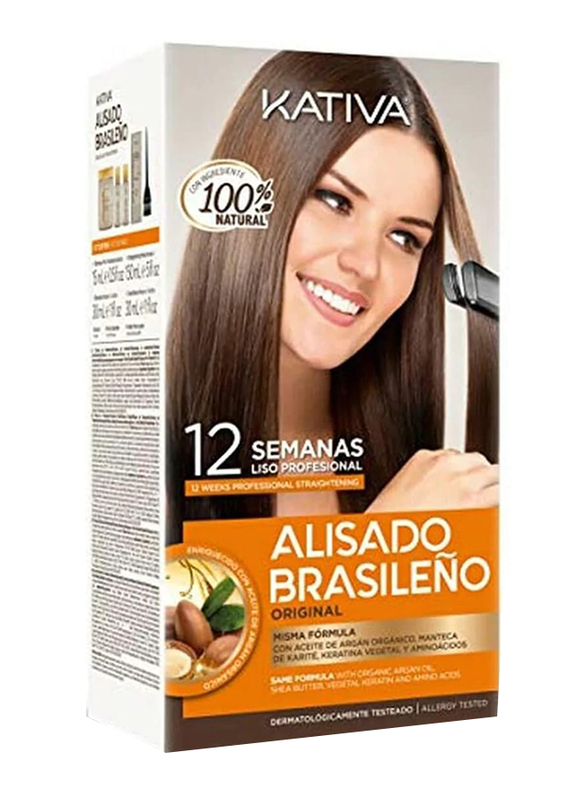 Kativa Brazilian Straightening Kit with Keratin & Argan Oil for Frizzy Hair