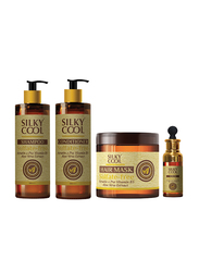 Silky Cool Sulfate-Free Set with Keratin, Pro Vitamin B5, And Aloe Vera Extract with Shampoo 500ml, Conditioner 500ml, Mask 350ml & Serum 40ml for All Hair Types