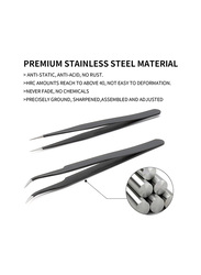 SpaLife Japan Professional Tweezers for Eyelash Extension Straight and Curved Pointed Tweezers, 2 Pieces, Black