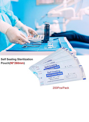 Walmeck 200-Piece 260 x 90mm Self Sealing Sterilization Pouch Medical Grade Paper Disposable Bag, White Blue