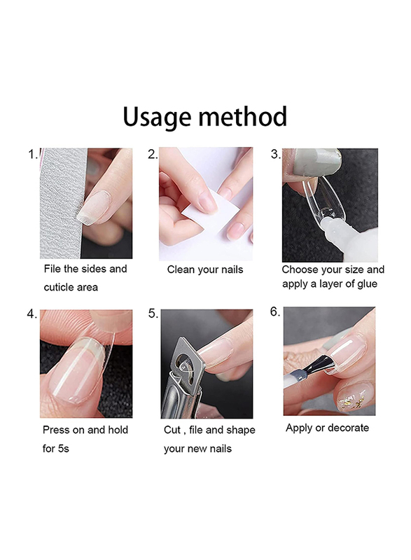 Minta 10-Sizes Clear Pointed Tip Acrylic Nail Tips with Half Cover & Box, 500-Pieces, Clear