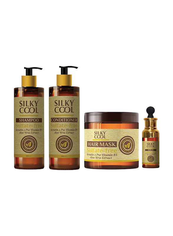 Pilot Silky Cool Sulfate-Free With Keratin, Pro Vitamin B5, And Aloe Vera Extract Hair Care Set, 4 Pieces