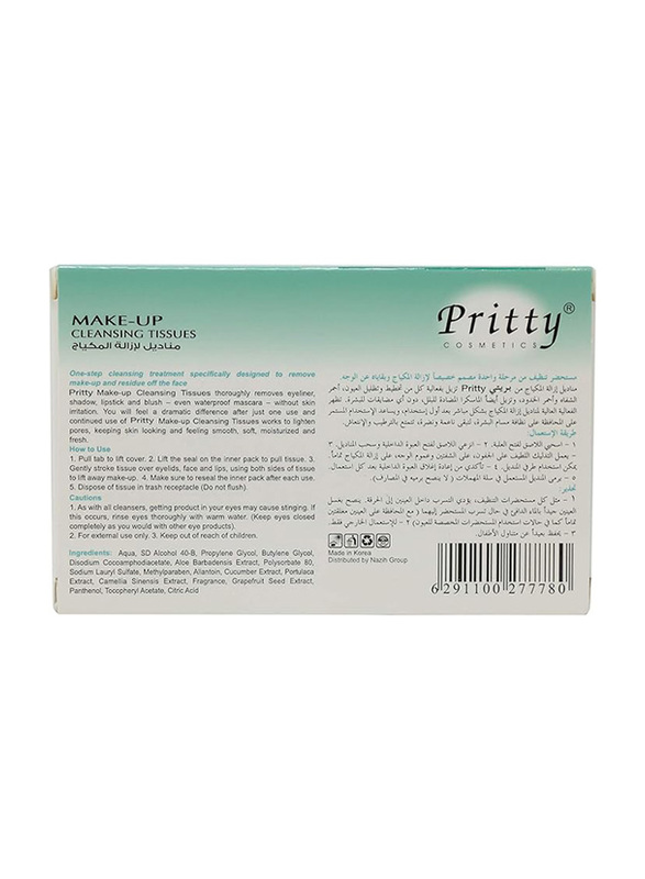 Pritty Make-Up Cleaning Tissues, 30 Pieces, White