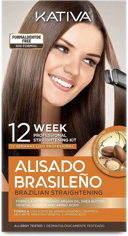 

Kativa Brazilian Straightening Kit, 12 Weeks of Home Use Professional Straightening, with Organic Argan Oil, Shea Butter, Keratin & Amino Acids, for S
