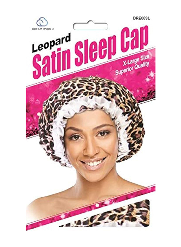 Dream World Satin Leopard Sleep Cap for All Hair Types, X-Large, Multicolour