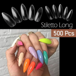 Long Stiletto Sharp False Nails, 500 Pieces, Clear