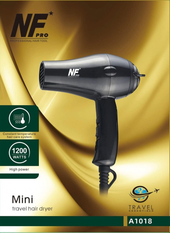 New Force Professional Mini Travel Hair Dryer, 1200W, Black