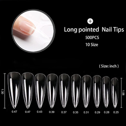 Minta 10-Sizes Clear Pointed Tip Acrylic Nail Tips with Half Cover & Box, 500-Pieces, Clear