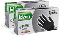 Falcon Vinyl Gloves - Black Powder Free Medium (2 Packs x 100 Pieces)