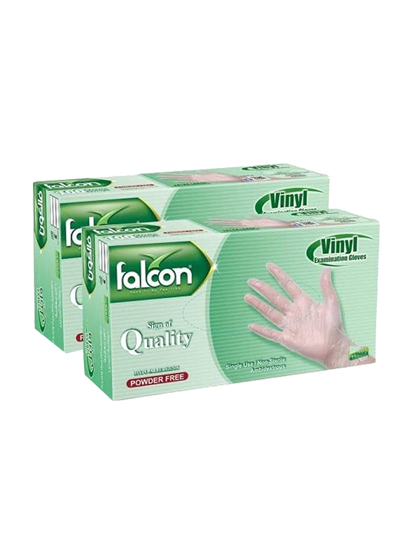 Falcon Powder Free Clear Vinyl Gloves, 200-Piece x Medium