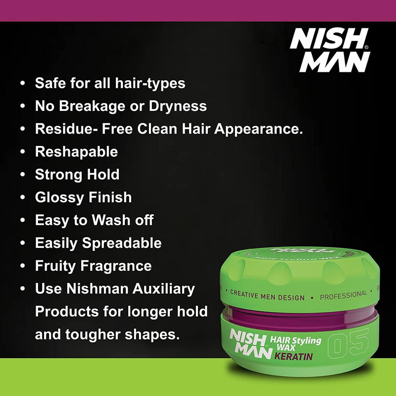 Nish Man Keratin Aqua 05 Hair Styling Wax, 150ml