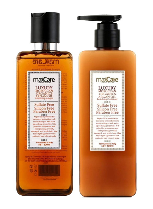 Maxcare Moroccan Organic Argan Oil Shampoo & Conditioner Set for All Hair Types, 2 x 300ml