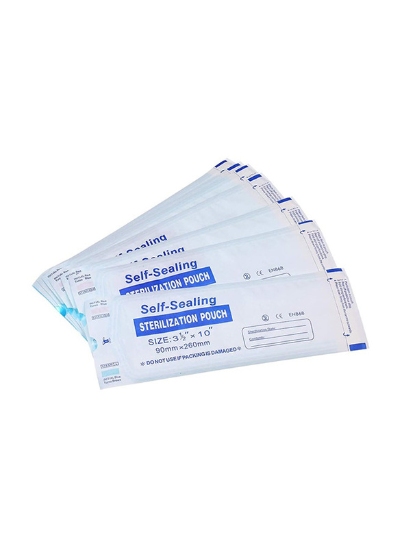 Walmeck 200-Piece 260 x 90mm Self Sealing Sterilization Pouch Medical Grade Paper Disposable Bag, White Blue