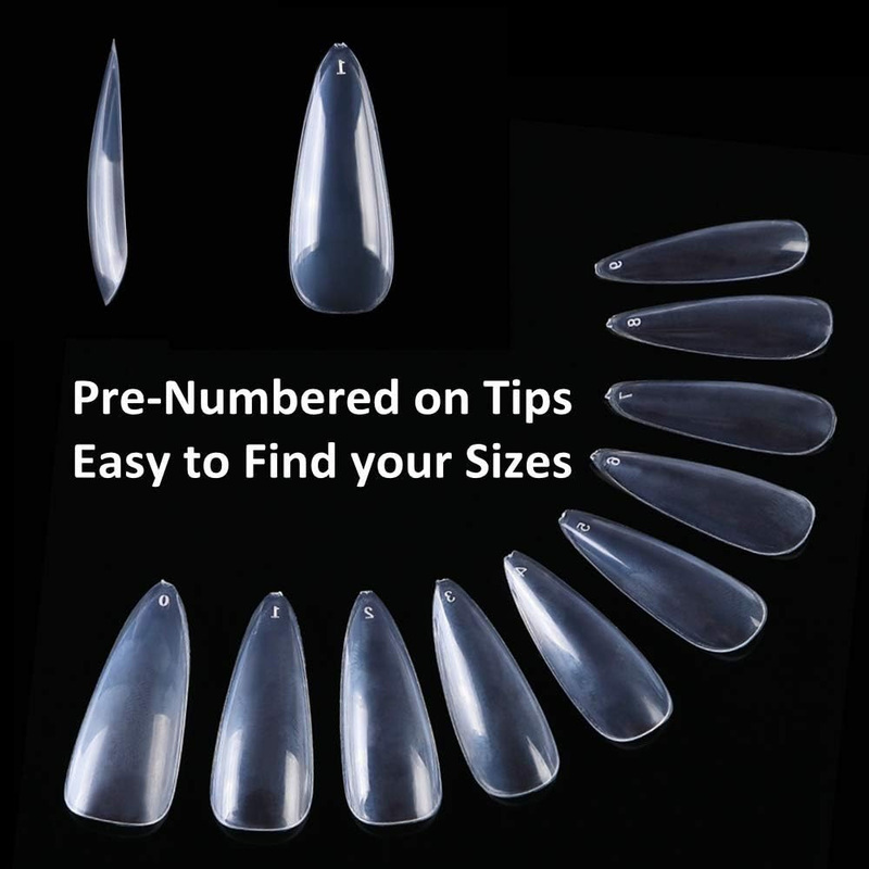 Buqikma Medium Stiletto False Nail Tips, 500 Pieces, Clear