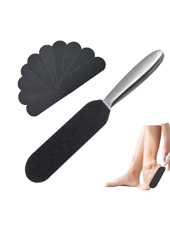 Chefkit Double Sided Stainless Steel Foot Scrubber Callus Remover Foot File, Black/Silver