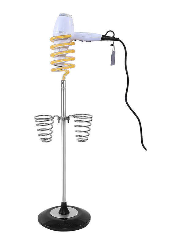Mwosen 32.6 inch Hair Dryer Holder & Iron Beauty Hairdressing Appliance on Stand Acrylic Top 2 Spiral, Silver/Yellow