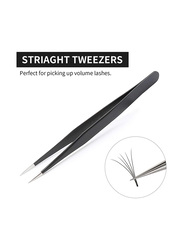 SpaLife Japan Professional Tweezers for Eyelash Extension Straight and Curved Pointed Tweezers, 2 Pieces, Black