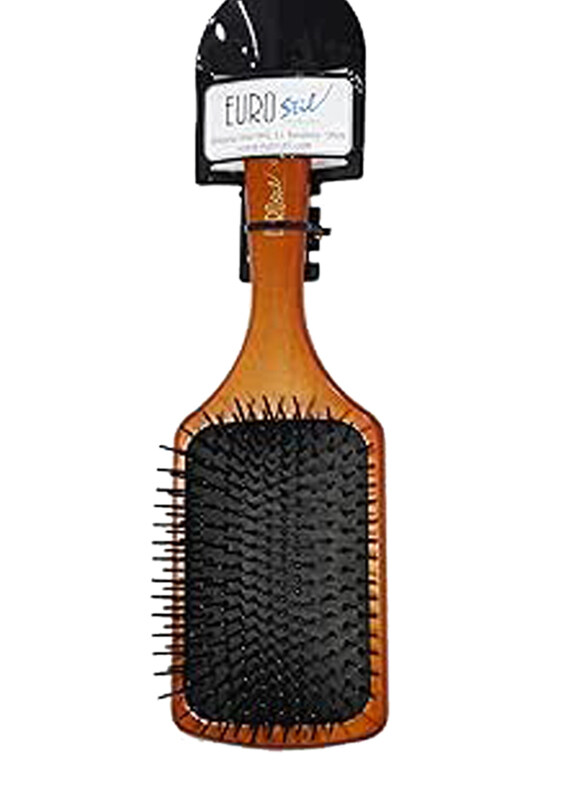 

Eurostil Ergonomic Massage Scalp Comfortable Wooden Paddle Hair Brush, Brown/Black