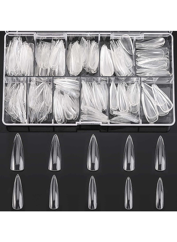 Minta 10-Sizes Clear Pointed Tip Acrylic Nail Tips with Half Cover & Box, 500-Pieces, Clear
