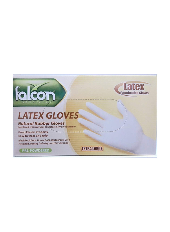 Falcon Natural Rubber Latex Examination Extra Large Gloves, 100 Pieces