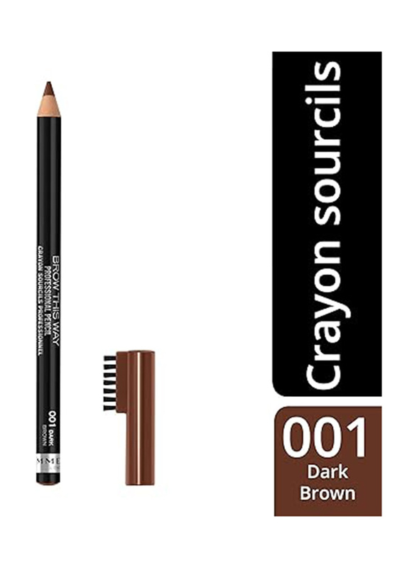 Rimmel London Professional Eyebrow Pencil with Brush Applicator, 01 Dark Brown, Brown