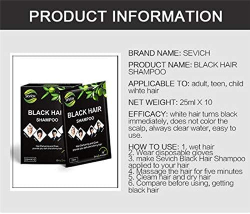 Sunrisepro-Uae Instant Black Hair Dye Shampoo, 10 x 25ml, Black