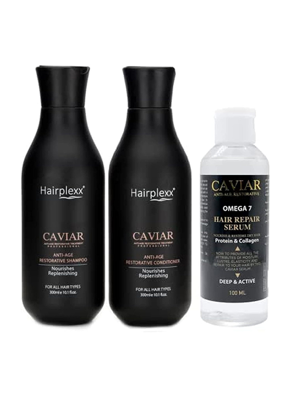 Hairplexx Caviar Shampoo & Conditioner with Serum Set, 2 x 300ml + 50ml