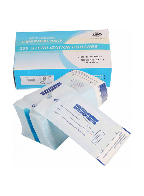 200-Piece Self-Sealing Oral Sterilization Bag, White Blue