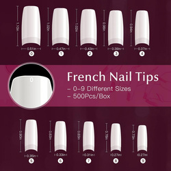 Krofaue Lady French Style Acrylic False Nails Tips, 500 Pieces, White