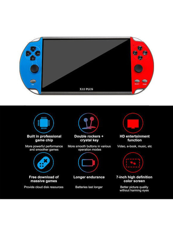 Retro Handheld X12 Plus 7 inch Video Game Console, Built in 1000 Games, Red/Blue/Black