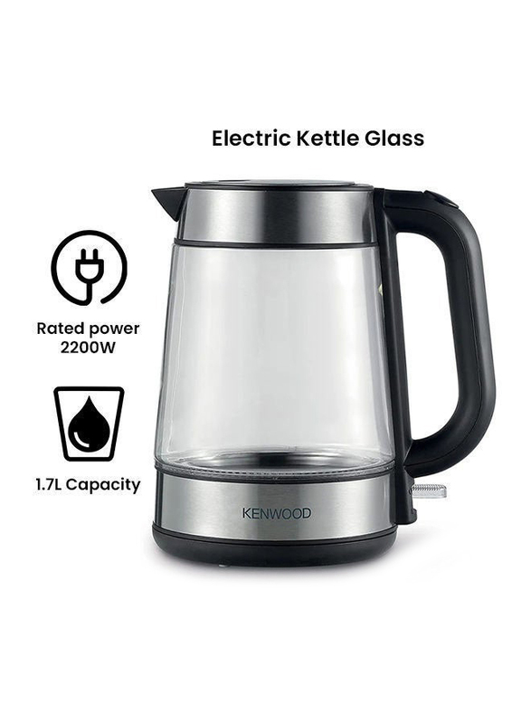Kenwood 1.7L Glass Cordless Electric Kettle With Auto Shut-Off & Removable Mesh Filter, 2200W, ZJG08.000CL, Multicolour