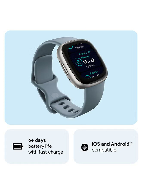 Fitbit Versa 4 40mm Health & Fitness Smartwatch, GPS, Blue/Platinum