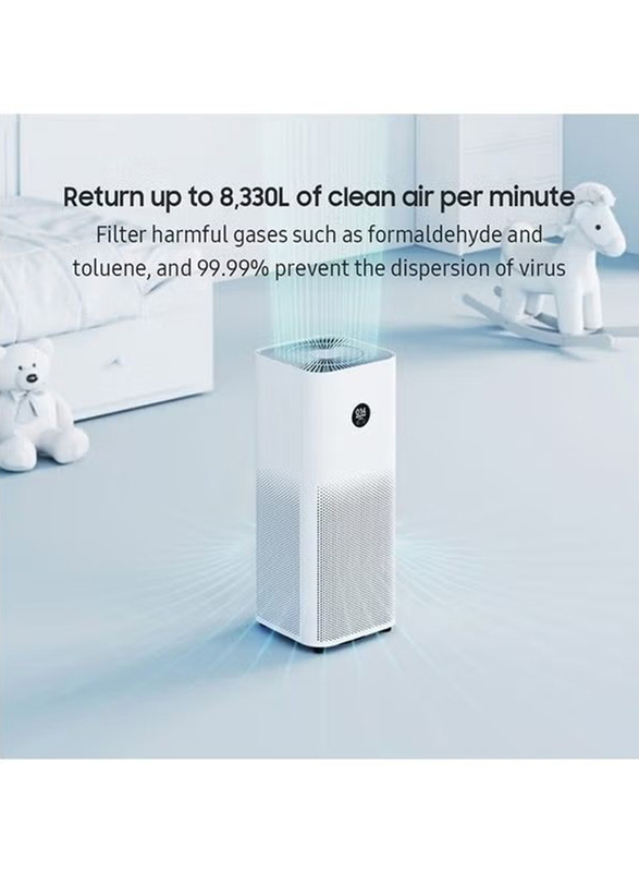 Xiaomi Smart Air Purifier 4 Pro App/Voice Control Alexa Supported Smart Air Cleaner 500 m3/h PM CADR OLED Touch Screen Display Suitable for Large Room, AC-M15- SC, White